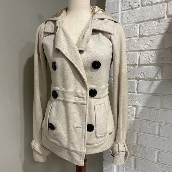 Billabong Jackets & Blazers - Billabong Cream Double-Breasted Hooded Pea Coat